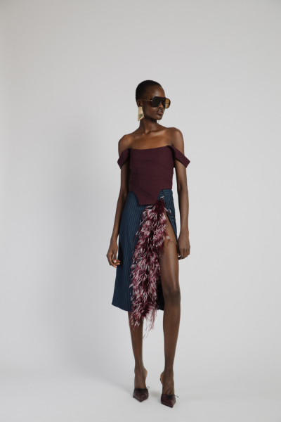Studio83 Midi Skirt With Feathers